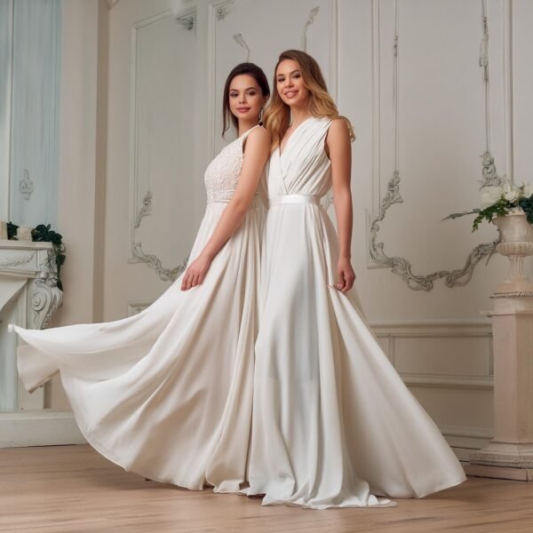 two women in white dresses